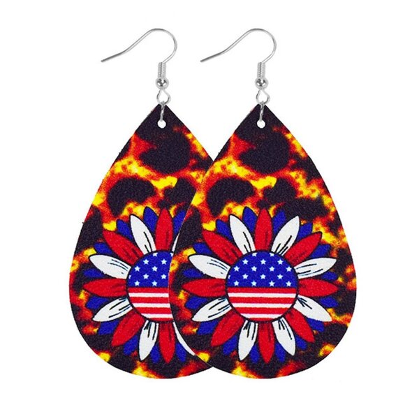 Leather Patriotic Earrings - Picture 1 of 2